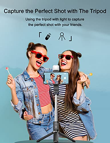 ARTOFUL Palo Selfie Trípode con Luces, Trípode para Movil con Mando a Distancia, Inalámbrico, Selfie Stick con Rotación de 360°, Trípode Estable para 4,7 – 6,7 Pulgadas