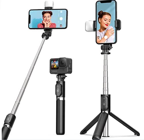 ARTOFUL Palo Selfie Trípode con Luces, Trípode para Movil con Mando a Distancia, Inalámbrico, Selfie Stick con Rotación de 360°, Trípode Estable para 4,7 – 6,7 Pulgadas