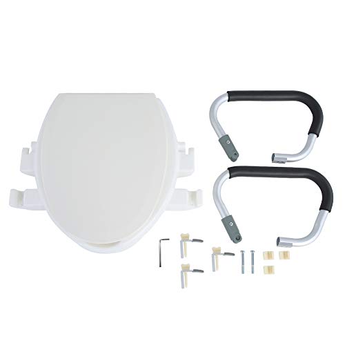Asiento de Inodoro Elevado, 10cm Elevador de Inodoro con Apoyabrazos Acolchados Tapa Cubrir para Las Personas Mayores Mujer Blanco