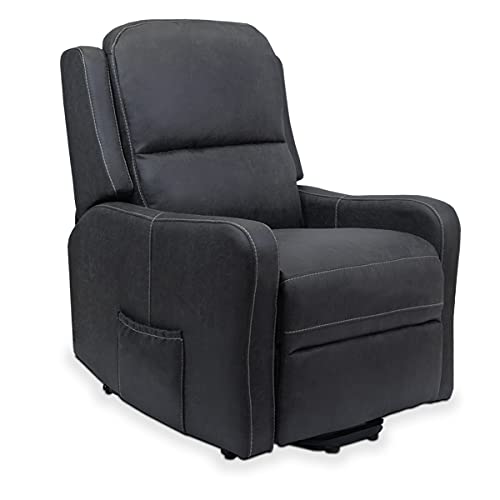 Astan Hogar Sillón Relax con Función Auto-Ayuda (Levanta Personas), Reclinación Eléctrica, Masaje Y Termoterapia. Modelo Zima Lift Up, Gris Acero,