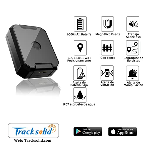 AT1 GPS Tracker Magnético, 6000mAH Localizador GPS para Coche sin Tarjeta SIM para Moto Bicicleta con Monitoreo de Voz, Alarma de Sobrevelocidad/Vibración/Alteración/Valla Geo - Tracksolid App & Web