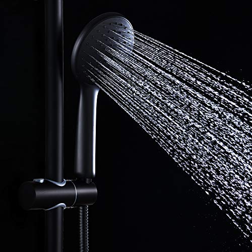 Auralum Barra de Ducha, Columna de Ducha Negro sin Grifo, Deslizante de Acero Inoxidable con 1.5 m Negro Manguera, Set de Ducha de Altura Libremente Ajustable, Con Diseño Antiexplosivo y Antienredos