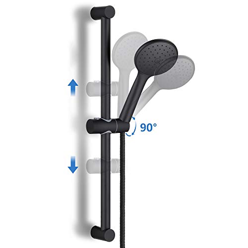 Auralum Barra de Ducha, Columna de Ducha Negro sin Grifo, Deslizante de Acero Inoxidable con 1.5 m Negro Manguera, Set de Ducha de Altura Libremente Ajustable, Con Diseño Antiexplosivo y Antienredos