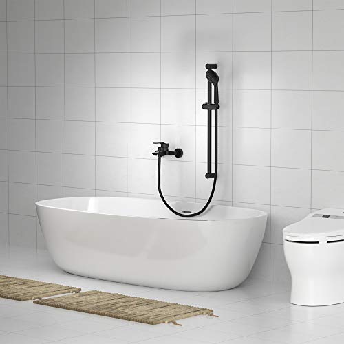 Auralum Barra de Ducha, Columna de Ducha Negro sin Grifo, Deslizante de Acero Inoxidable con 1.5 m Negro Manguera, Set de Ducha de Altura Libremente Ajustable, Con Diseño Antiexplosivo y Antienredos