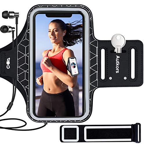 Autkors Brazalete Deportivo para Correr 6.1 Pulgadas, Ajustable Brazalete Movil Deportivo con Banda Reflectante Prueba de Sudor Ideal para iPhone 12/12 Pro/11 Pro/Phone XS, Xiaomi, Huawei