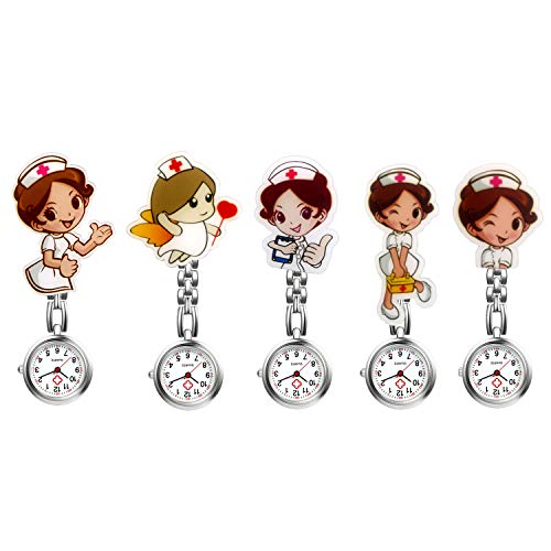 Avaner - Juego de 5 Relojes de Enfermera, para Enfermera, médico, paramédico, Broche de Broche, Broche de Metal, con Pin/Clip,Regalo para Enfermera Médico