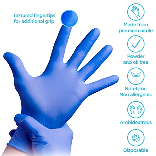 AVO+ 20 guantes desechables medianos, protectores hipoalergénicos sin látex, extra fuertes, guantes de nitrilo premium, ideales para pieles sensibles, antideslizantes, sin aceite, sin polvo