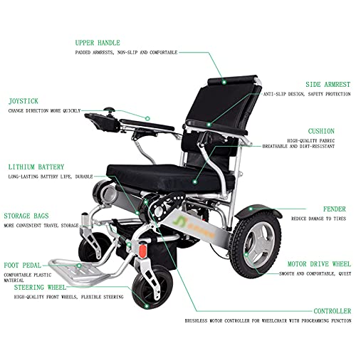 AWJ wcz Silla de Ruedas eléctrica Plegable y Liviana, Silla de Ruedas de Ayuda de Movilidad compacta eléctrica Plegable de Lujo, batería Doble, Silla de Ruedas eléctrica de Mayor autonomía