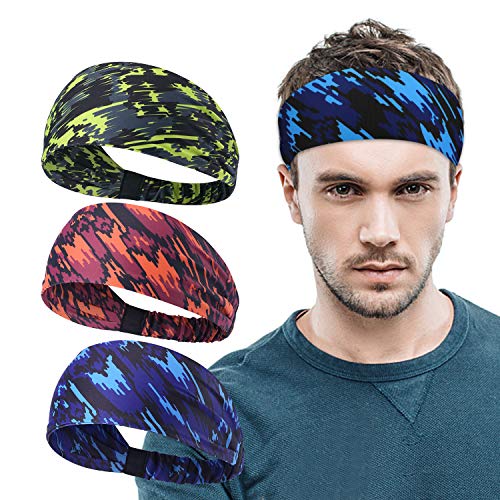 AYPOW Cinta para Deportes, Paquete de 3 impresoras Banda para la Cabeza Elástica Banda para el Cabello Atlético Antideslizante Humedad Wicking Banda Ancha para Yoga Fitness Sudadera