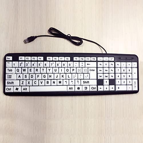 B Blesiya Teclado de Ordenador de impresión Grande, tamaño Completo con Cable USB, Alto Contraste, Letra de impresión Grande con Llaves Blancas para
