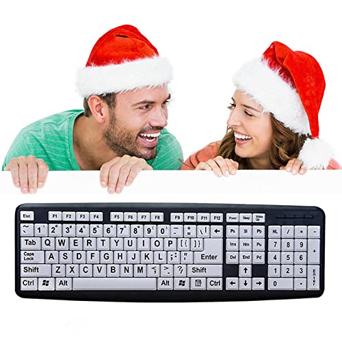 B Blesiya Teclado de Ordenador de impresión Grande, tamaño Completo con Cable USB, Alto Contraste, Letra de impresión Grande con Llaves Blancas para