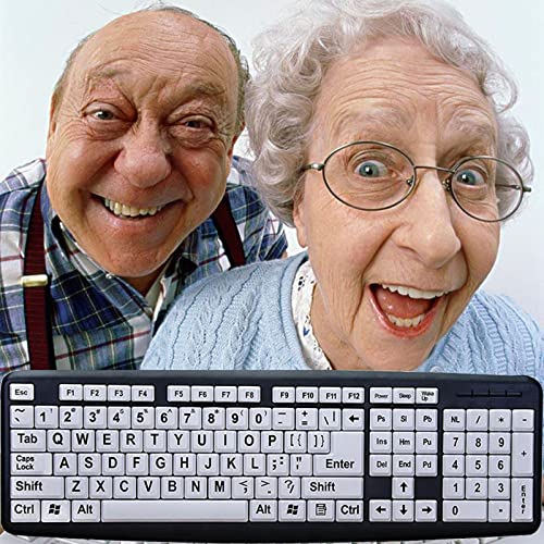 B Blesiya Teclado de Ordenador de impresión Grande, tamaño Completo con Cable USB, Alto Contraste, Letra de impresión Grande con Llaves Blancas para
