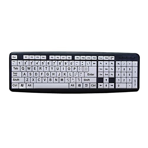 B Blesiya Teclado de Ordenador de impresión Grande, tamaño Completo con Cable USB, Alto Contraste, Letra de impresión Grande con Llaves Blancas para