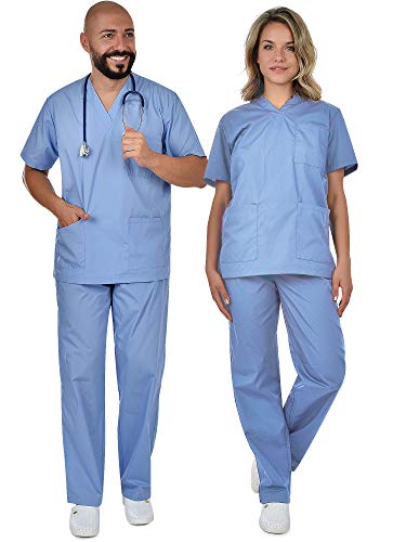 B-well Cesare - Conjunto de casaca y pantalón para profesionales sanitarios, tejido ligero, azul, XXXXL