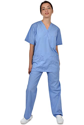 B-well Cesare - Conjunto de casaca y pantalón para profesionales sanitarios, tejido ligero, azul, XXXXL