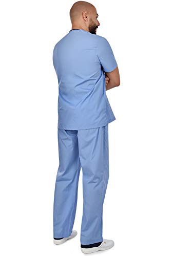 B-well Cesare - Conjunto de casaca y pantalón para profesionales sanitarios, tejido ligero, azul, XXXXL
