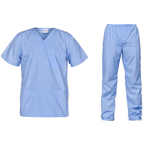 B-well Cesare - Conjunto de casaca y pantalón para profesionales sanitarios, tejido ligero, azul, XXXXL