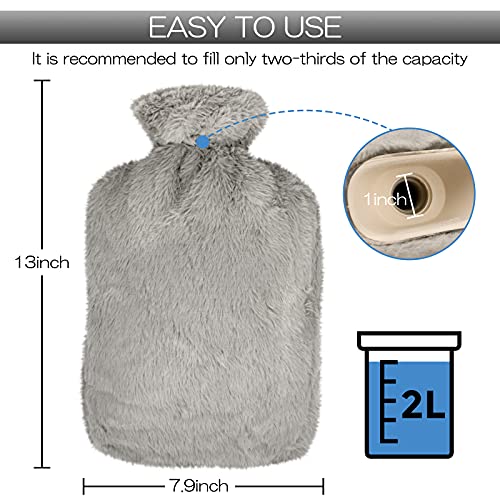 Babmoge Bolsa de Agua Caliente de 2L Funda de Suave Felpa Tejido extraíble y Lavable Regalo para Madre Padre (gris)