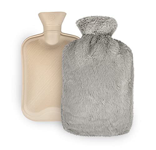 Babmoge Bolsa de Agua Caliente de 2L Funda de Suave Felpa Tejido extraíble y Lavable Regalo para Madre Padre (gris)