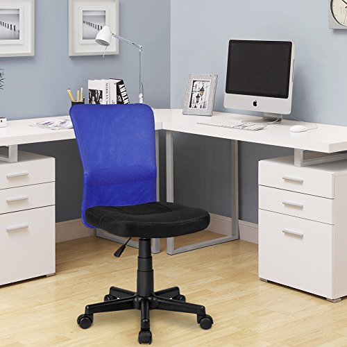 BAKAJI Silla Escritorio Oficina Giratoria Transpirable de Tela Red Altura Ajustable con Ruedas color Azul y Negro