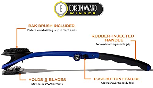 baKblade 2.0 Elite Plus - Depilación de espalda y afeitadora corporal (bricolaje), mango ergonómico, afeitado en seco o en húmedo (cuchillas adicionales incluidas)