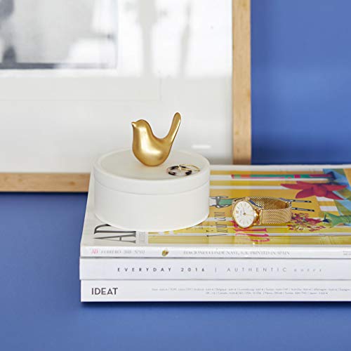 Balvi Caja joyero Birdie Color Blanco y Dorado Mate Caja de cerámica para Joyas con Tapa y Figura de pájaro Decorativa Porcelana 9,8 cm