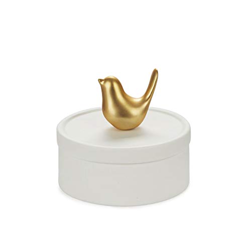 Balvi Caja joyero Birdie Color Blanco y Dorado Mate Caja de cerámica para Joyas con Tapa y Figura de pájaro Decorativa Porcelana 9,8 cm