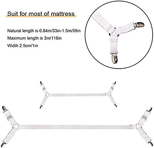 Bambebe 2 Piezas de Sujetadores para Sábanas Cama Clips,Ajustables Elásticos Correas Sujetadores de Hojas,para Sábana Bajera Fundas de Colchón Sofá (Blanco)