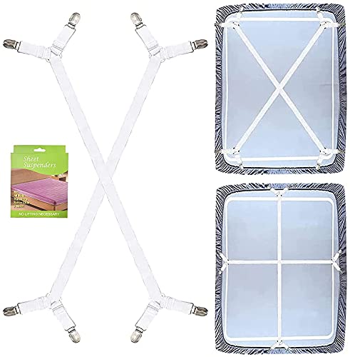 Bambebe 2 Piezas de Sujetadores para Sábanas Cama Clips,Ajustables Elásticos Correas Sujetadores de Hojas,para Sábana Bajera Fundas de Colchón Sofá (Blanco)