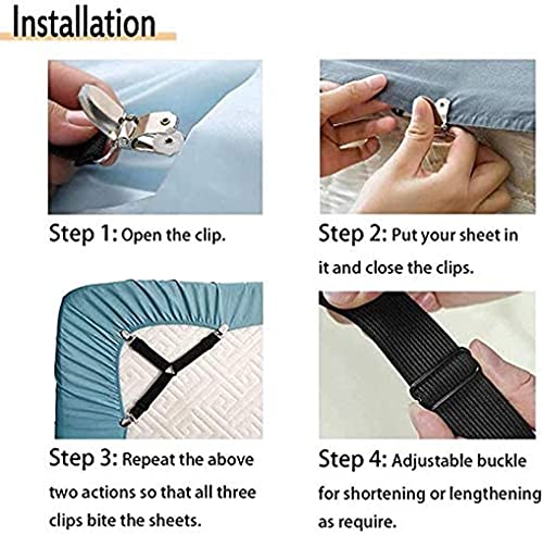 Bambebe 2 Piezas de Sujetadores para Sábanas Cama Clips,Ajustables Elásticos Correas Sujetadores de Hojas,para Sábana Bajera Fundas de Colchón Sofá (Blanco)