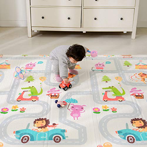Bammax Alfombra Niños (197 * 177 cm, 15 mm de Espesor), Alfombra de Juegos de XPE, Colchoneta de Juegos Plegable, Alfombra de Doble Cara, Suelo Bebe de Patrón de Jirafa, Impermeable, No tóxico