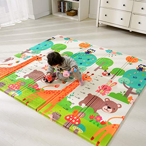 Bammax Alfombra Niños (197 * 177 cm, 15 mm de Espesor), Alfombra de Juegos de XPE, Colchoneta de Juegos Plegable, Alfombra de Doble Cara, Suelo Bebe de Patrón de Jirafa, Impermeable, No tóxico