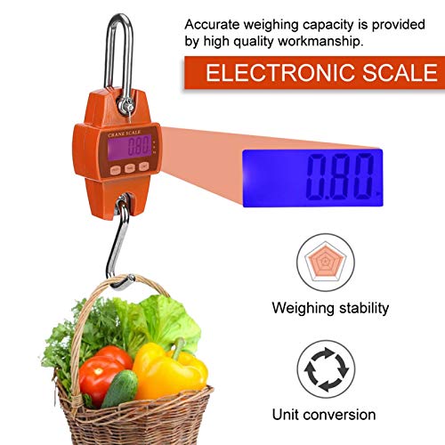 Báscula colgante digital, 300 KG Mini grúa portátil impermeable LCD Gancho electrónico digital Básculas colgantes, para equipaje grande