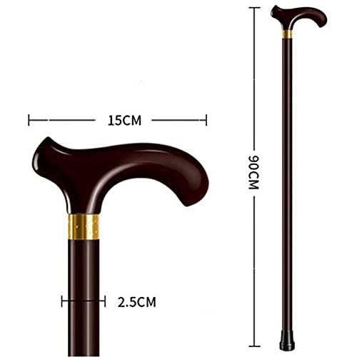 Bastón para Caminar de Madera Maciza, bastón Anciano Mango Curvo Muletas Bastón Antideslizante de Madera Maciza Bastón para Caminar Bastón para Caminar Equipo de Viaje (Color: Brown, Size: 90cm), YK