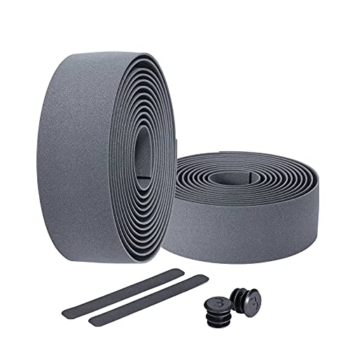 BBB Cycling Unisex's RaceRibbon BHT-01 Bicicleta de Ciclismo Antideslizante Absorbente de Golpes para Bicicleta Urbana de Carretera Incluye Cinta Acabado y Tapones para Manillar Gris, Talla Única