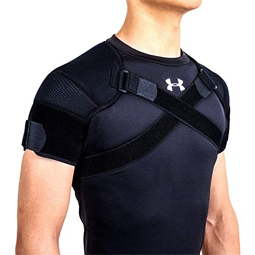 BCLGCF - Brazalete para hombro derecho para mujer y hombre, almohadillas de hombro ajustables para la prevención de lesiones, junta de CA dislocada, desgarro de labrum, tendinitis y fractura, L