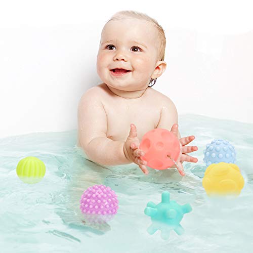 Bebé Sensoriales Bolas - Miotlsy 6 Pcs Suave Textura Bolas de Masaje, Multi Colorido de la Bola del Tacto del Niño de la Mano con Textura, Juguete de Baño para Bebé 6 Meses a 3 año