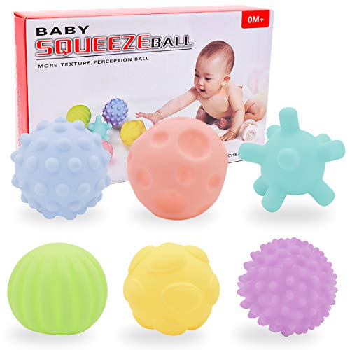 Bebé Sensoriales Bolas - Miotlsy 6 Pcs Suave Textura Bolas de Masaje, Multi Colorido de la Bola del Tacto del Niño de la Mano con Textura, Juguete de Baño para Bebé 6 Meses a 3 año