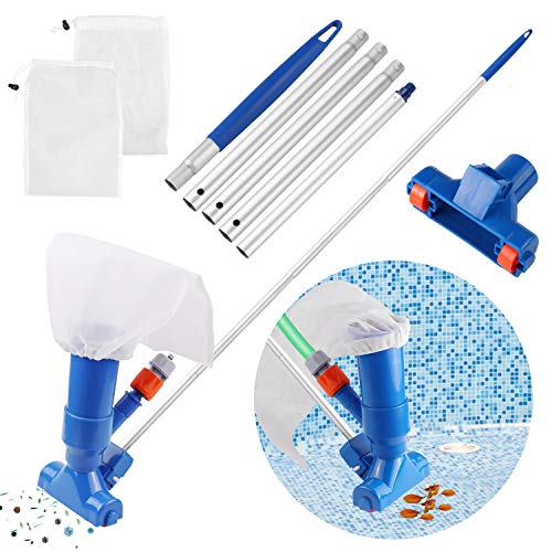 Becoyou Limpiafondos Piscina, Aspirador Piscina con 5 Secciones de Poste 2 Bolsas de Malla Limpiafondos Piscina Manual Piscina Accesorios para Piscina, Estanque, SPA