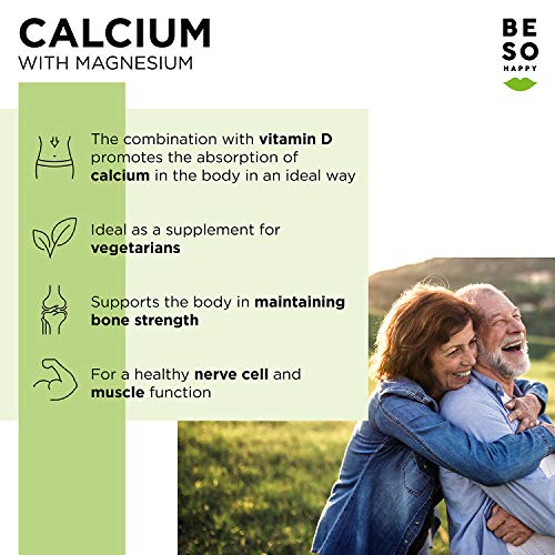 BeSoHappy® Calcio con Magnesio, Zinc y Vitamina D (180 comprimidos para 6 meses) De alta calidad – Probado en laboratorio y aprobado en Alemania l Vegetariano, sin gluten ni lactosa