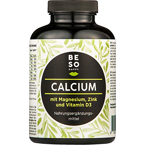 BeSoHappy® Calcio con Magnesio, Zinc y Vitamina D (180 comprimidos para 6 meses) De alta calidad – Probado en laboratorio y aprobado en Alemania l Vegetariano, sin gluten ni lactosa