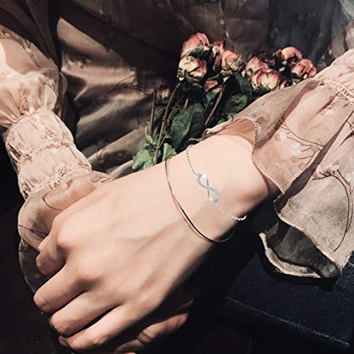 Besteel 925 Plata de Ley Pulsera Infinito para Mujeres Cadena Pulsera Amor Tobilleras con Circonita Aniversario de Regalo Plata