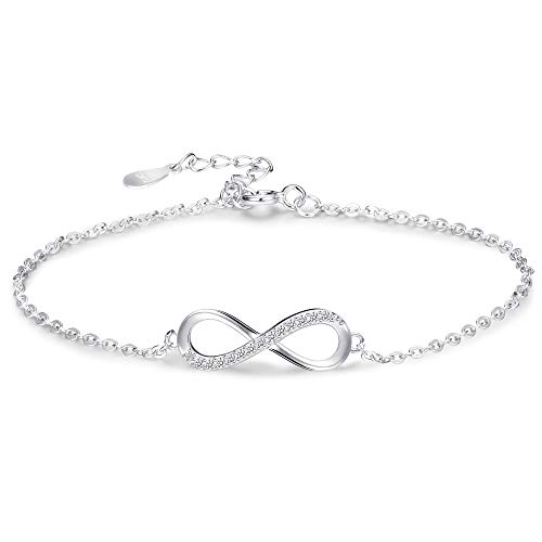 Besteel 925 Plata de Ley Pulsera Infinito para Mujeres Cadena Pulsera Amor Tobilleras con Circonita Aniversario de Regalo Plata