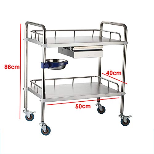 BETIME Carritos de Servicios Públicos Carrito Médico Móvil para Enfermeras, Dispensador de Medicamentos, 2 Capas, 1 Cajón, Acero Inoxidable