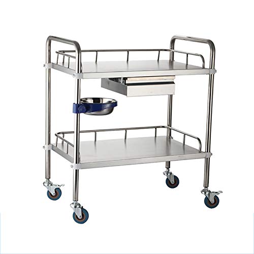 BETIME Carritos de Servicios Públicos Carrito Médico Móvil para Enfermeras, Dispensador de Medicamentos, 2 Capas, 1 Cajón, Acero Inoxidable