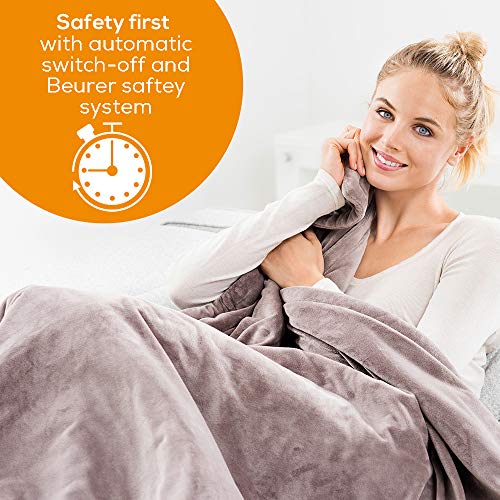 Beurer HD75 Manta, tacto suave, transpirable, lavable, 6 potencias, display iluminado, desconexión automática 3 horas, termostato protector triple, 130x180cm, Marrón/Grisaceo