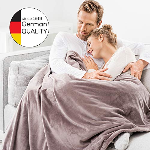 Beurer HD75 Manta, tacto suave, transpirable, lavable, 6 potencias, display iluminado, desconexión automática 3 horas, termostato protector triple, 130x180cm, Marrón/Grisaceo