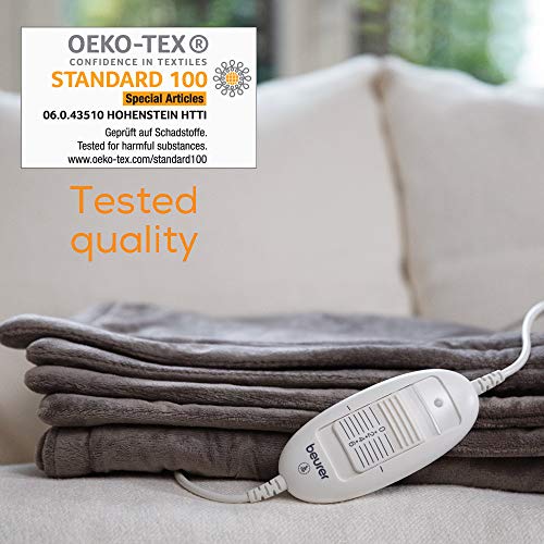 Beurer HD75 Manta, tacto suave, transpirable, lavable, 6 potencias, display iluminado, desconexión automática 3 horas, termostato protector triple, 130x180cm, Marrón/Grisaceo