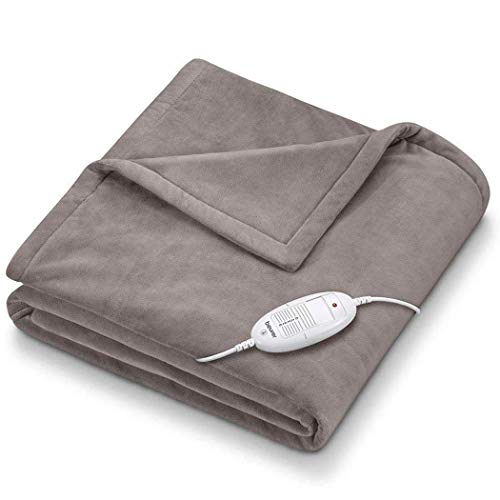 Beurer HD75 Manta, tacto suave, transpirable, lavable, 6 potencias, display iluminado, desconexión automática 3 horas, termostato protector triple, 130x180cm, Marrón/Grisaceo