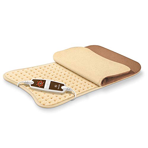 Beurer HK115 Almohadilla eléctrica térmica con funda, transpirable, tacto suave, calentamiento ultrarápido, función apagado automático 90 minutos, lavable, 6 potencias, display LED, 34 x 47cm, crema
